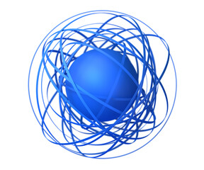 Abstract blue sphere with rings, 3d render