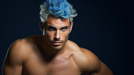 Obraz premium Emotional glamorous urban blue hair disco punk fashion style