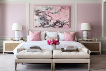 Fototapeta na wymiar Cozy bedroom modern interior, painted walls room