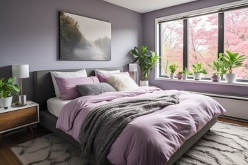 Cozy bedroom modern interior, painted walls room