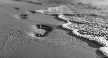 Sandy seaside. Black and white toned image 