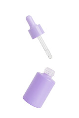 Purple cosmetic jar with pipette. On an empty background. PNG