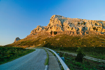 Panorama del Monte Albo Baronie al tramonto Siniscola.  Provincia di Nuoro, Sardegna. Italy