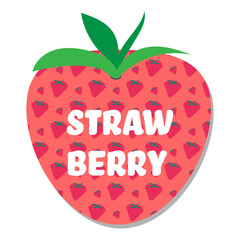 Label with strawberries, white inscription Strawberry. Vector illustration