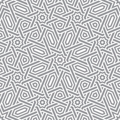 Arabic Pattern with detail lines on white background, Monochrome arabesque linear texture, Seamless islamic vector design