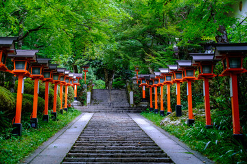 鞍馬山、貴船神社、灯篭の階段、京都
