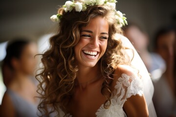 Young bride at her summer wedding Convey real emotions