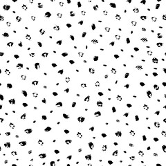 Trendy abstract seamless vector pattern with  black grunge spots hand drawn on white background. Minimal geometric background. Vector graphic illustration. Abstract vector background.