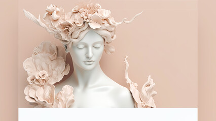 Website landing page vintage graceful statue with flowers