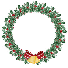 christmas wreath with red ribbon