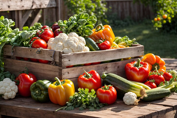 fresh organic vegetables in a crate