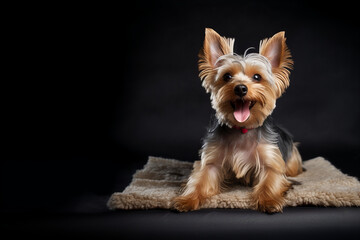 Happy Yorkshire Terrier Banner in Dark Background