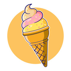 ice cream in the waffle cone. Vector illustration on white background.