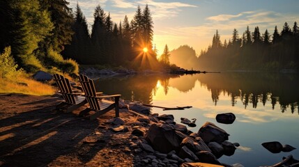 sunrise on the lake. Generative AI