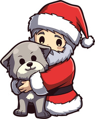 santa claus holding a dog on Christmas holidays stock
