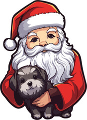 santa claus holding a dog on Christmas holidays stock
