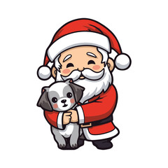 santa claus holding a dog on Christmas holidays stock
