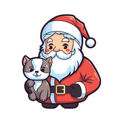 santa claus holding a dog on Christmas holidays stock
