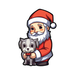 santa claus holding a dog on Christmas holidays stock
