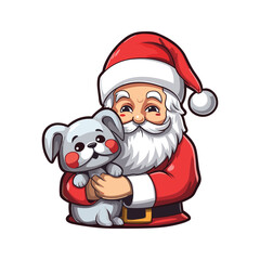 santa claus holding a dog on Christmas holidays stock
