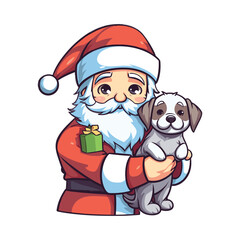 santa claus holding a dog on Christmas holidays stock
