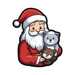 santa claus holding a dog on Christmas holidays stock
