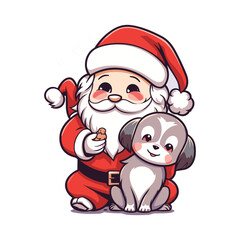 santa claus holding a dog on Christmas holidays stock
