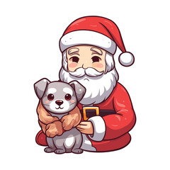 santa claus holding a dog on Christmas holidays stock
