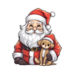 santa claus holding a dog on Christmas holidays stock

