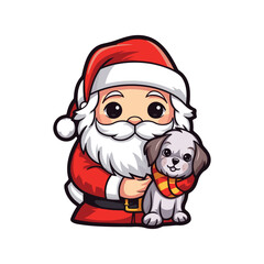 santa claus holding a dog on Christmas holidays stock
