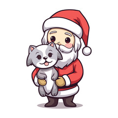 santa claus holding a dog on Christmas holidays stock
