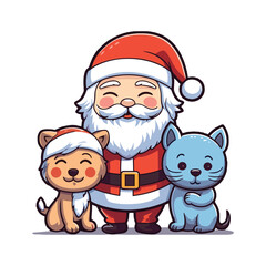 santa claus holding a dog on Christmas holidays stock

