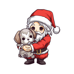 santa claus holding a dog on Christmas holidays stock
