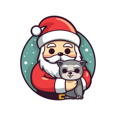 santa claus holding a dog on Christmas holidays stock
