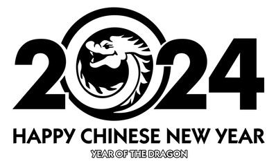 Happy Chinese new year 2024 the dragon zodiac sign. 2024 Year logo. Greeting and celebration background. Asian Lunar Year. Vector Year of the Dragon.