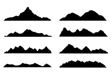 Black silhouette mountains on a white background. Mountains sketch set. Mountain Shapes For Logos - obrazy, fototapety, plakaty