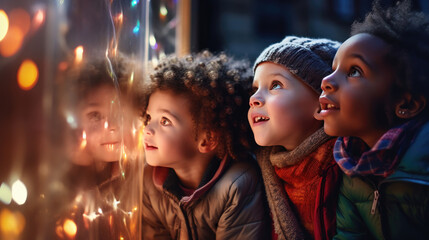 Children view Christmas window display