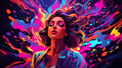 Naklejka premium Colorful portrait of a woman with hair