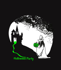 halloween party invitation - witch with Halloween pumpkin