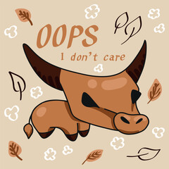 Cute hand drawn vector illustration of a bull. Vector illustration.