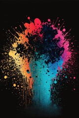 Vibrant spray watercolor abstract background. Modern dynamic splatter illustration on dark. Digital drawing for interior design, textile fabric, cloth, poster, wallpaper