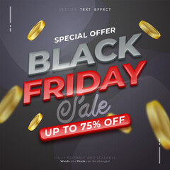 Vector black friday limited time only sale with editable three dimension style
