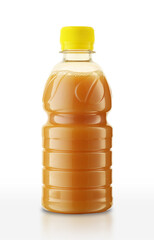 small plastic bottle with orange juice - 645971549