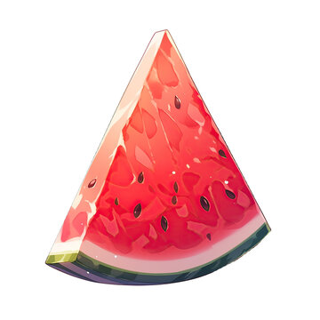 Sweet ripe juicy watermelon slice . Clipart PNG image . Transparent background . Cartoon vector style . Generative AI