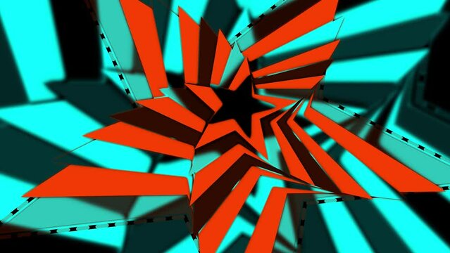 abstract geometrical shape animation with moving rotating and spinning orange and blue objects. Abstract modern backdrop