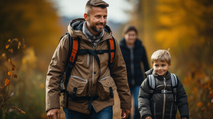 Obraz premium Happy family of tourists have fun walking