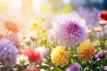 Purple pink beautiful multicolored flowers blooming garden outdoors park beauty summer meadows backdrop spring background wallpaper bright colorful flora plants blossom sunlight field nature rural