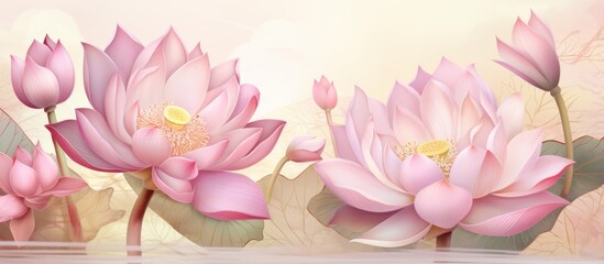 Mughal inspired banner with pink lotus, fantasy or dream illustration.