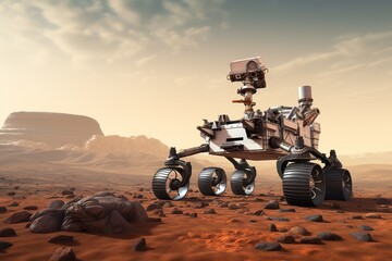 Mars program for the exploration of the planets of the solar system. Rover on the surface of Mars studies the situaton, features of the atmosphere and takes soil samples.