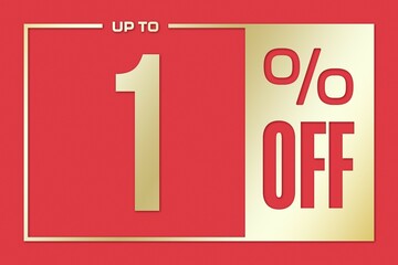 The inscription 1 percentage off on a pink gold background. Price labele sale promotion market. shop